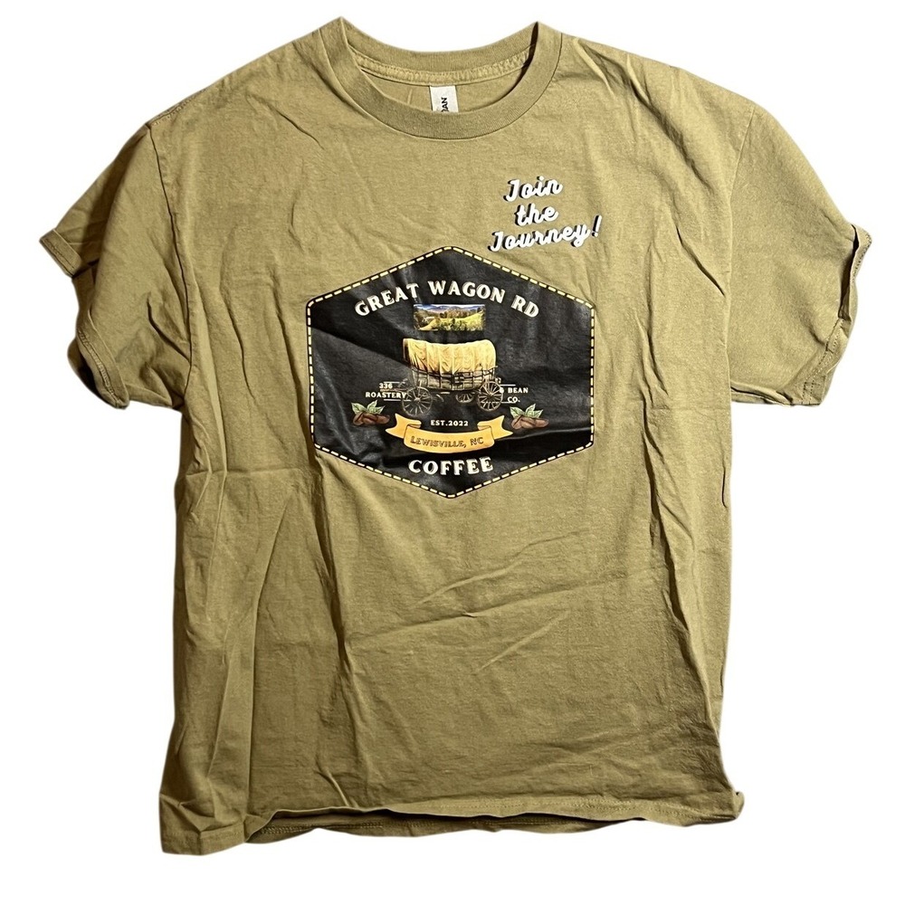 Gildan Great Wagon Road Coffee Co T-Shirt Men's Large Green Join The Journey